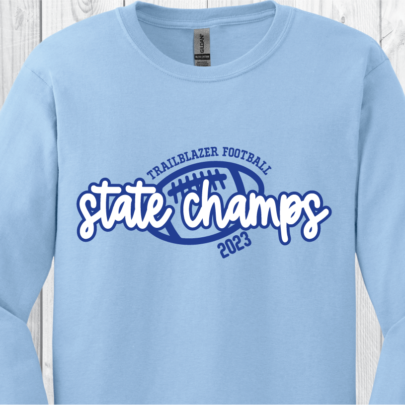 GEHS State Football Champs Script - Light Blue Tee or Sweatshirt