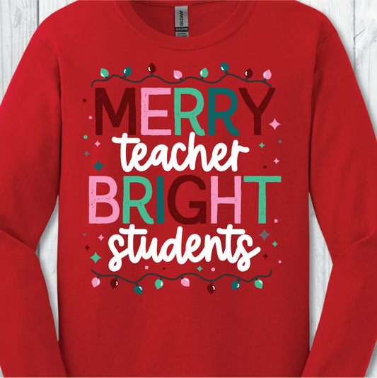 Christmas Merry Teacher - Red Long Sleeve or Sweatshirt