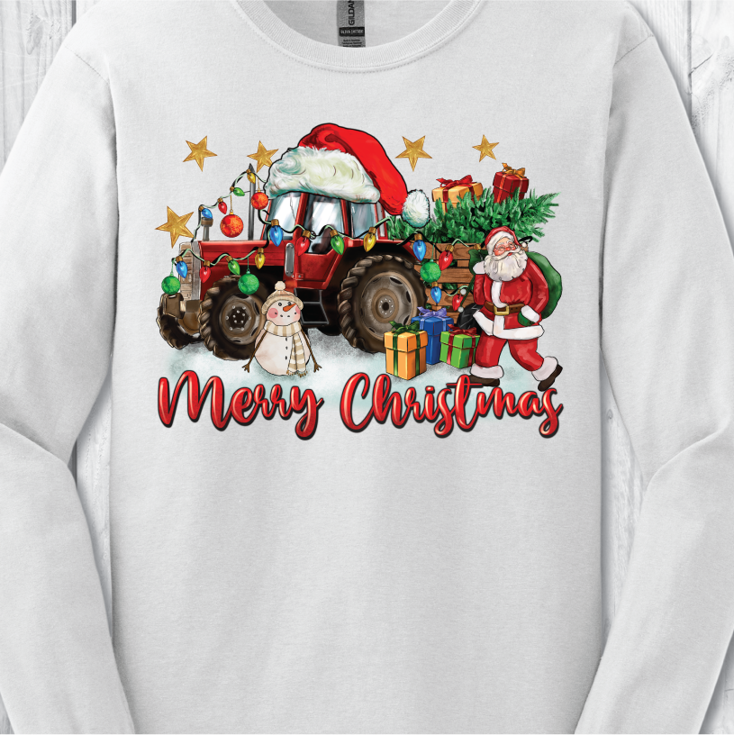 Christmas Santa Tractor - White Long Sleeve or Sweatshirt