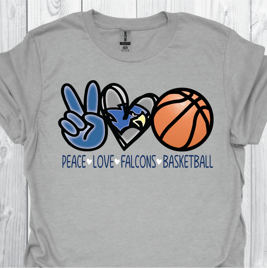 WFHS Basketball Peace Love Falcons- Grey Tee or Sweatshirt